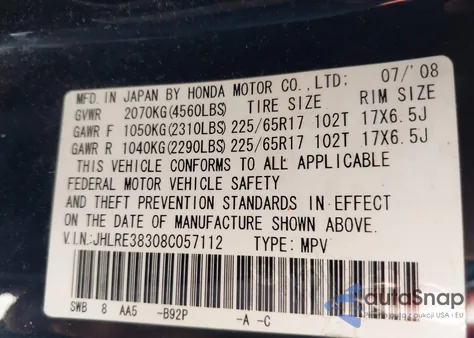 2008 Honda Cr-V Lx z USA, uszkodzony, nr VIN JHLRE38308C057112